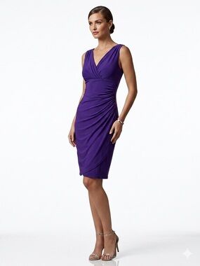 Lauren Ralph Lauren Purple Matte Jersey Ruched Sheath Dress Sleeveless Size 4